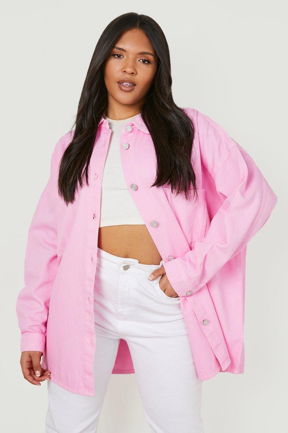 

Джинсовая рубашка plus color pop Boohoo, розовый
