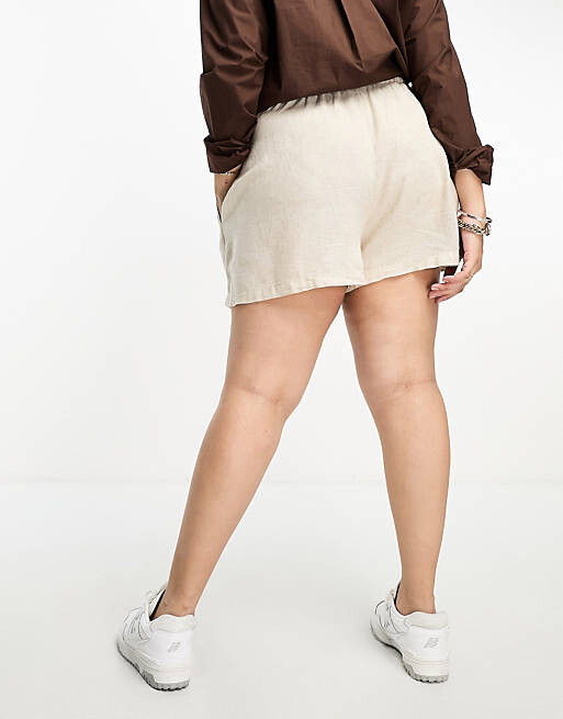 

Комбинированные льняные шорты цвета светлого камня River Island Plus