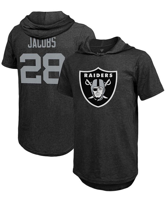 

Мужская черная футболка с капюшоном Josh Jacobs Heathered Las Vegas Raiders, имя, номер, футболка с капюшоном Tri-Blend Fanatics, черный