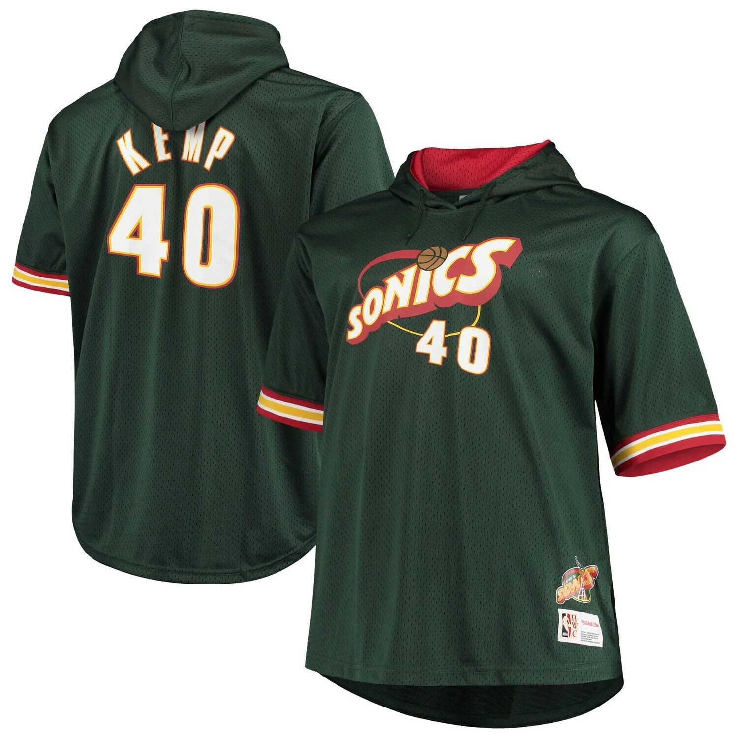 

Мужская толстовка с короткими рукавами Mitchell & Ness Shawn Kemp зеленого/красного цвета Seattle SuperSonics Hardwood Classics Big & Tall Name & Number