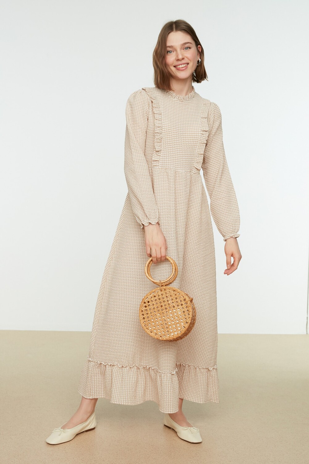 

Платье - Бежевое - Skater Trendyol Modest, бежевый