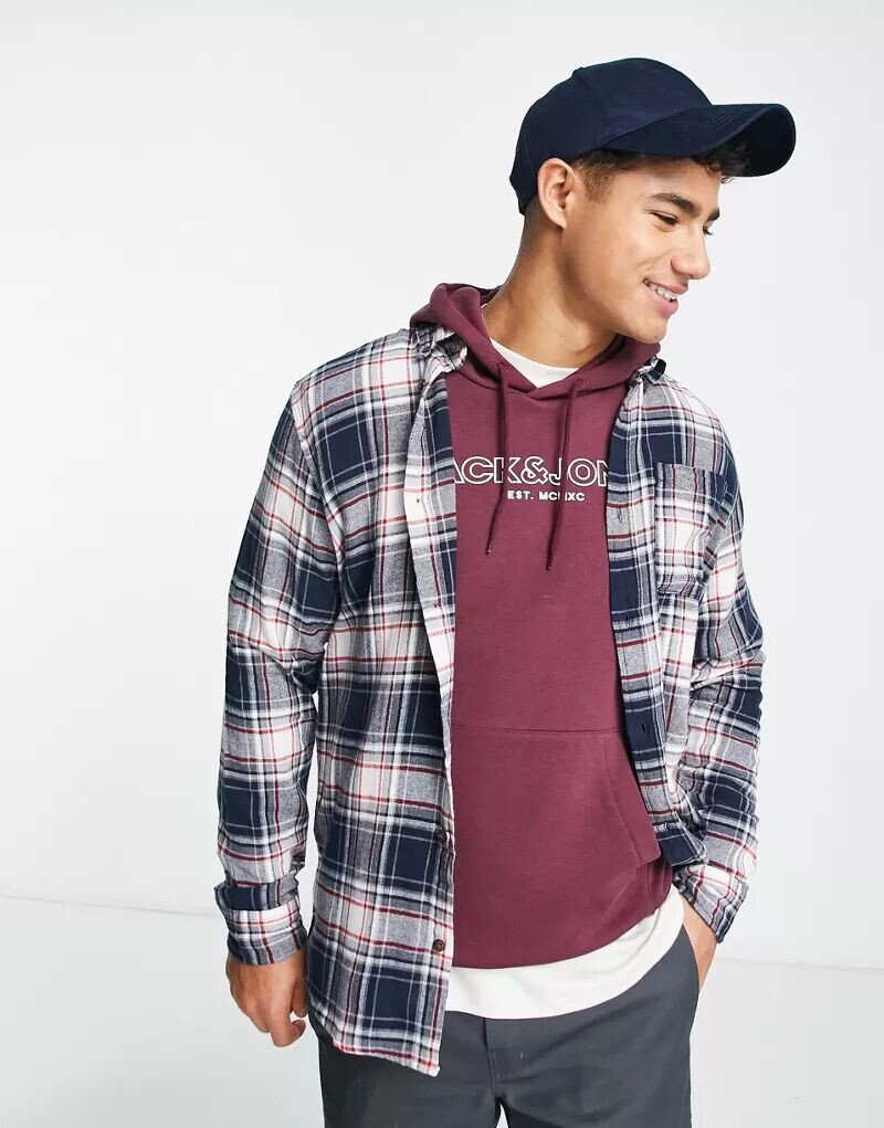 

Белая рубашка в клетку с длинными рукавами Jack & Jones, Серый