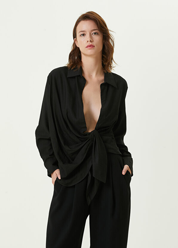 

Черная асимметричная рубашка с драпировкой Jacquemus