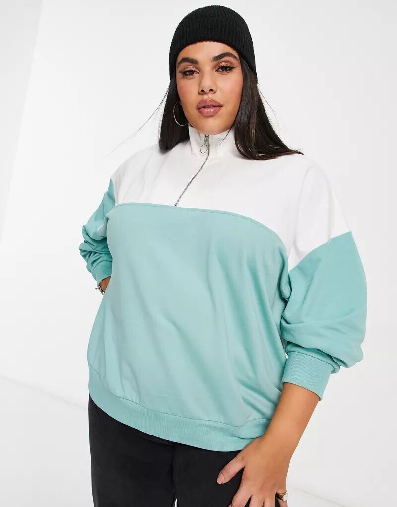 

Толстовка с половиной молнии ASOS Curve в стиле колор-блок