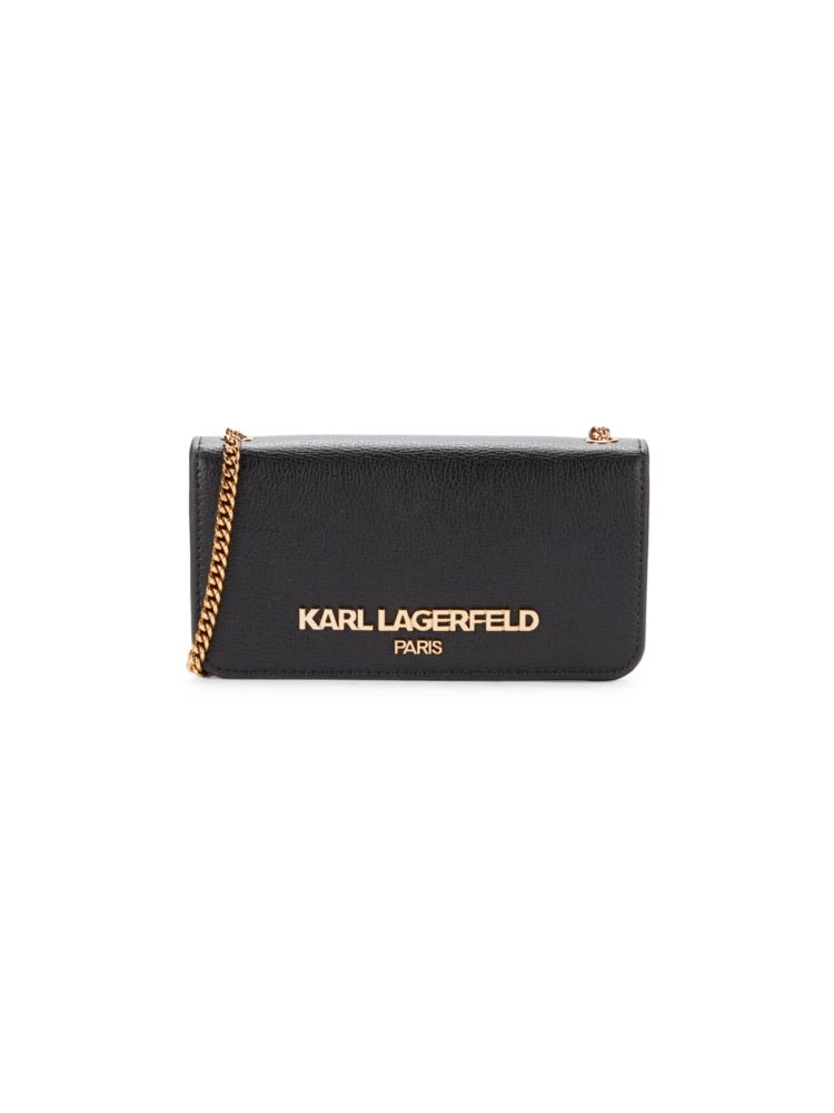 Кожаная сумка через плечо с логотипом и цепочкой Karl Lagerfeld Paris, цвет Black Gold кожаная мини сумка через плечо kosette karl lagerfeld paris цвет black gold