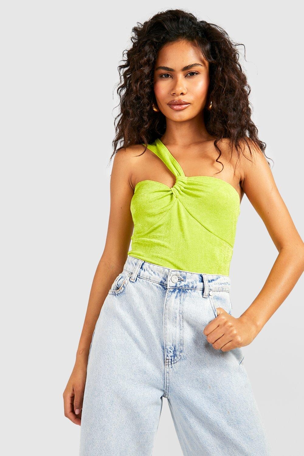 

Укороченный топ на одно плечо из ацетата Boohoo, лаймовый