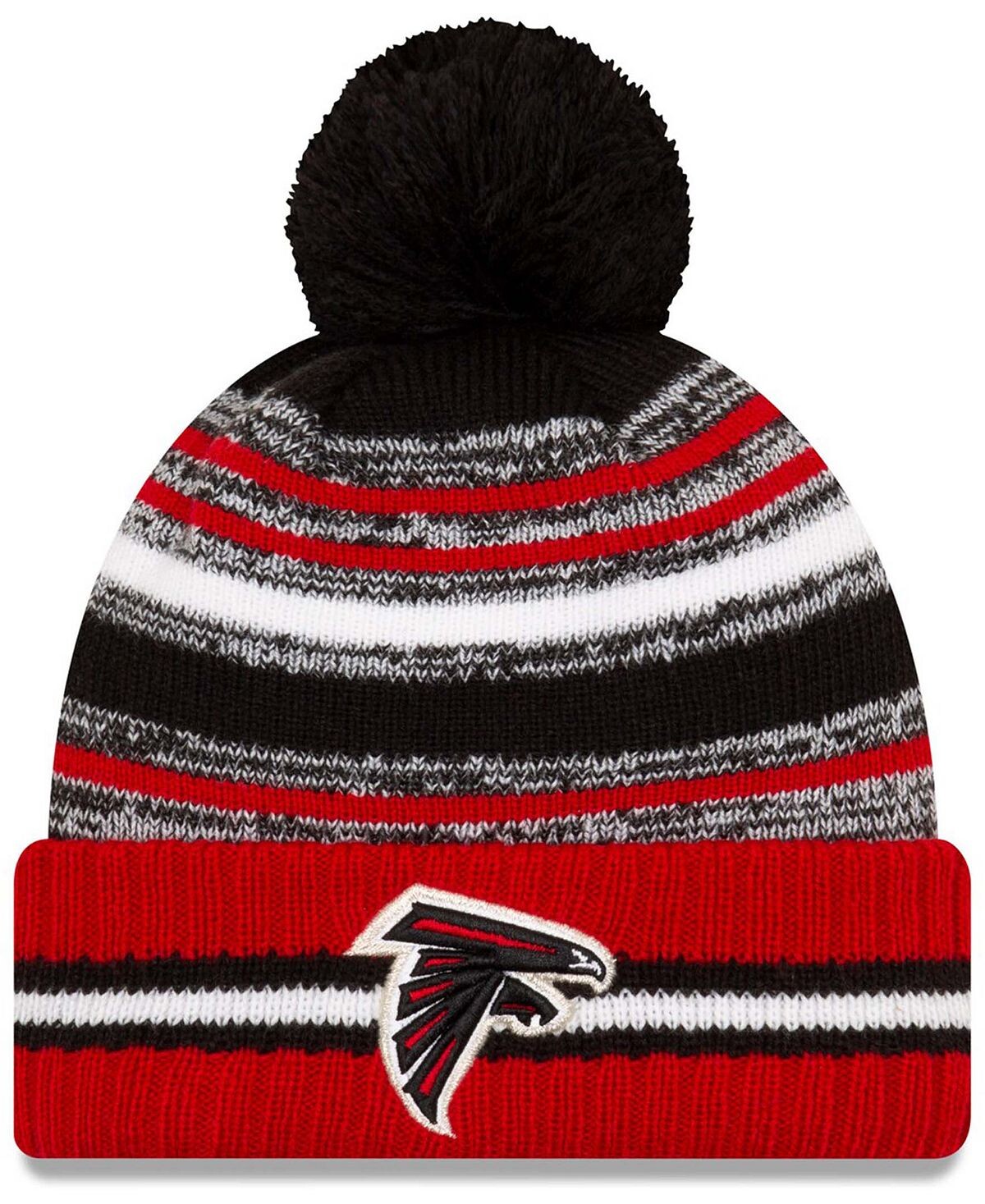 

Официальная вязаная шапка Atlanta Falcons 2021 Sideline Sport с манжетами и помпоном New Era
