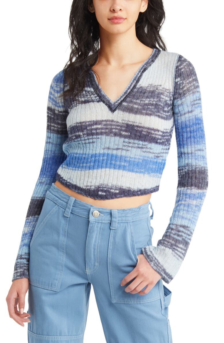 

Укороченный свитер в полоску с расклешенными рукавами BDG URBAN OUTFITTERS, синий