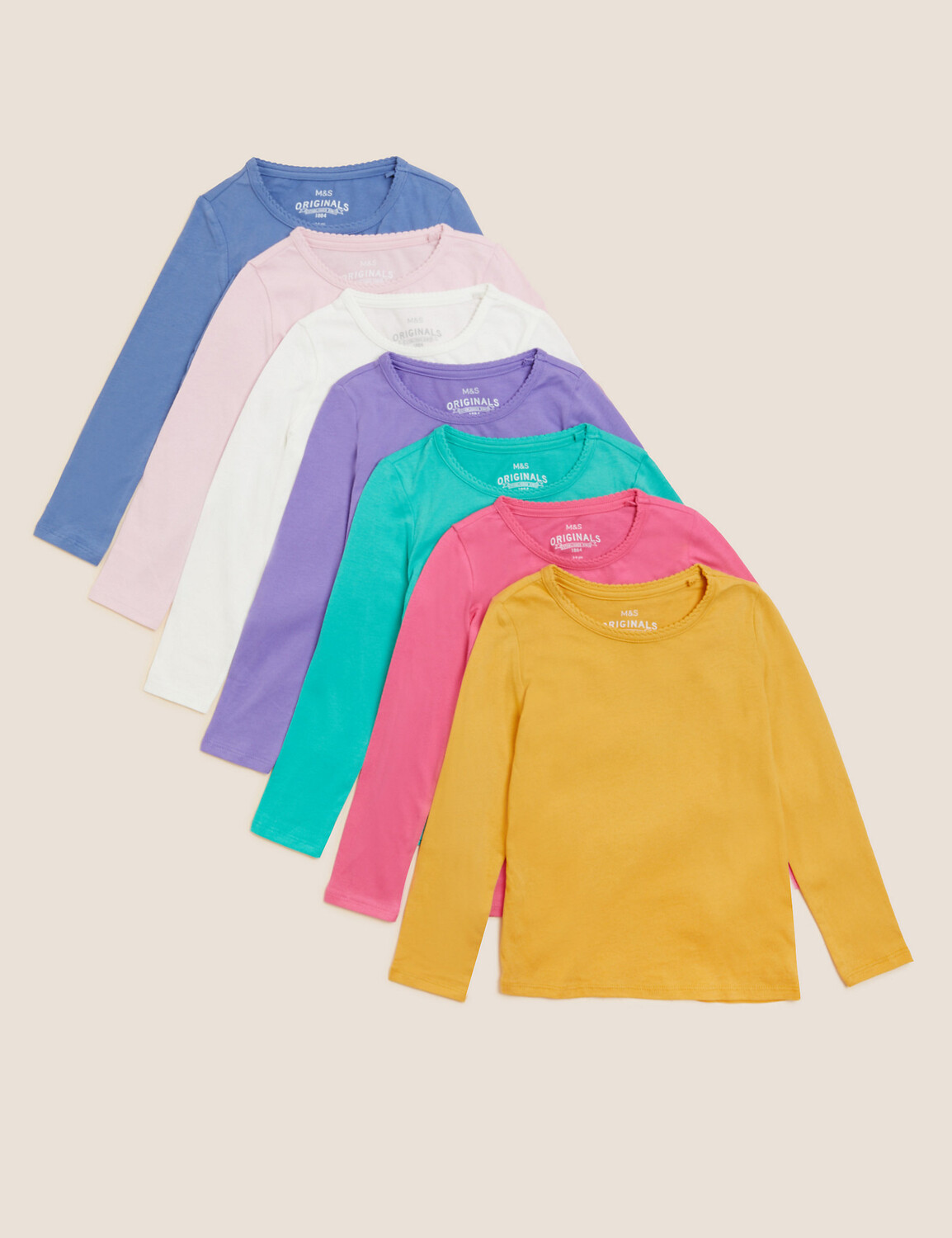 

7 пар топов из чистого хлопка (2–8 лет) Marks & Spencer, мульти