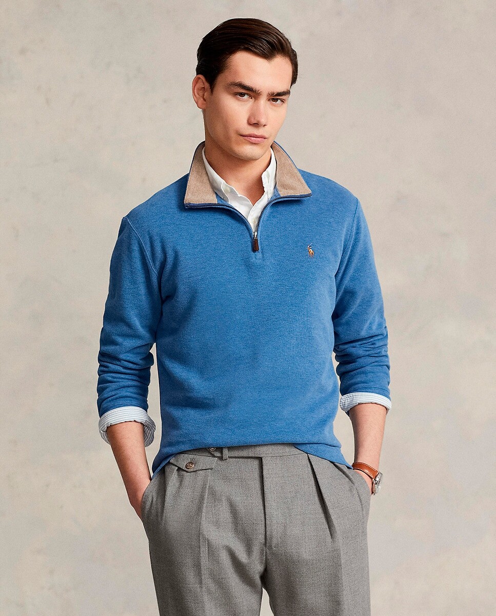

Мужской хлопковый свитер с высоким воротником и застежкой-молнией Polo Ralph Lauren, синий