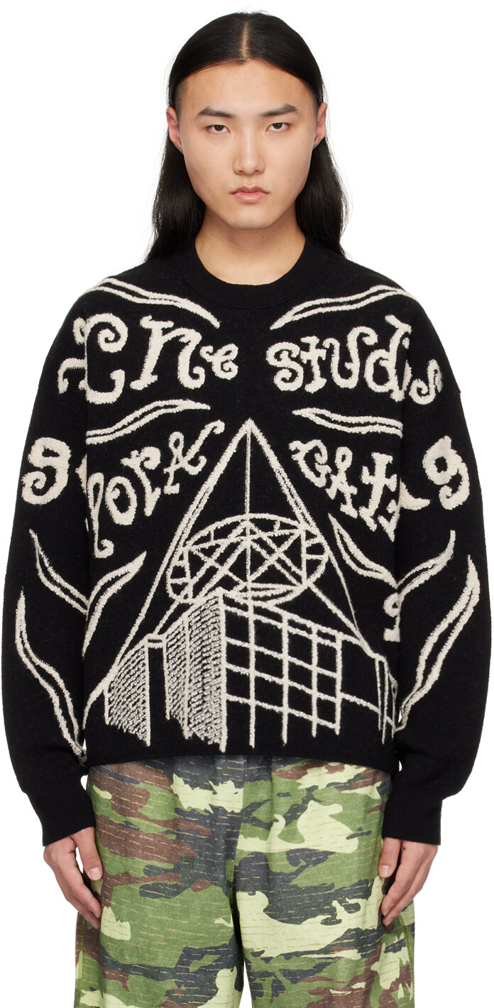 

Черный жаккардовый свитер Acne Studios, цвет Black/Ecru