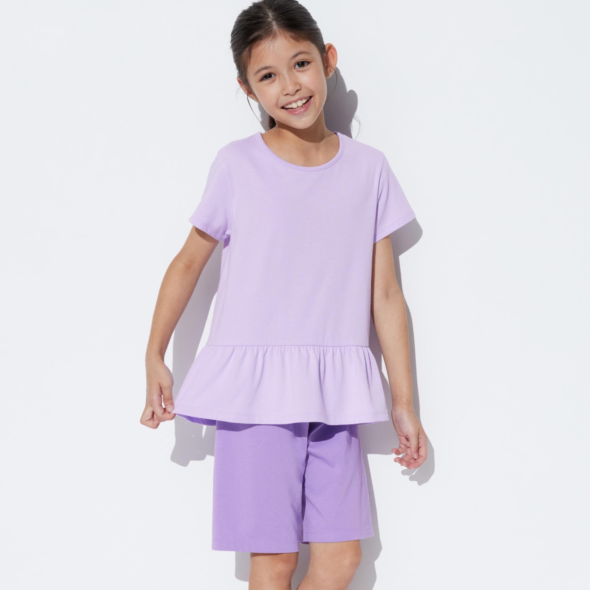 Комплект UNIQLO AIRism из смесового хлопка с короткими рукавами, светло-фиолетовый шорты uniqlo комплект из 3 шт светло фиолетовый