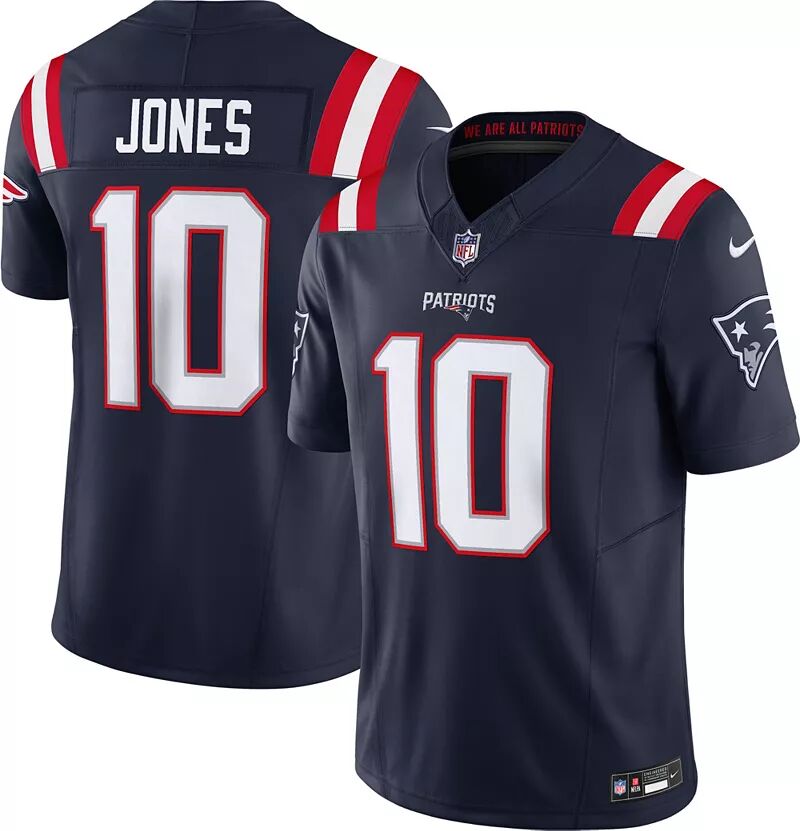 

Мужские кроссовки Nike New England Patriots Mac Jones № 10 Vapor F.U.S.E. Лимитированная темно-синяя майка