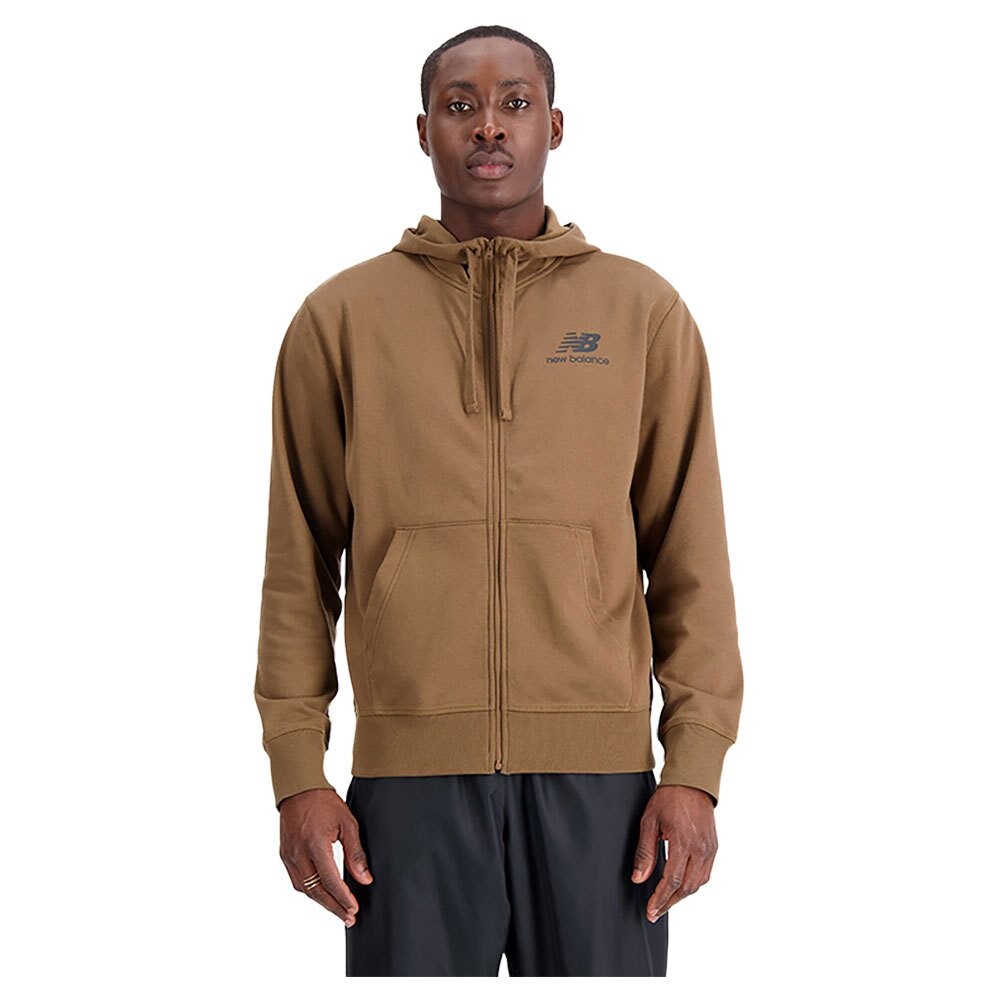 

Толстовка New Balance Essentials Stacked Logo French Terry Full Zip, коричневый