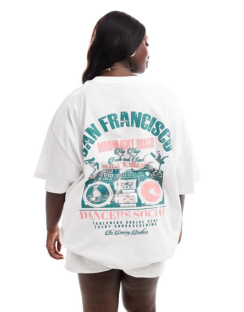 

ASOS DESIGN Curve — футболка оверсайз цвета Cremeweiß с надписью «San Fransisco Dance Music» — Grafikprint