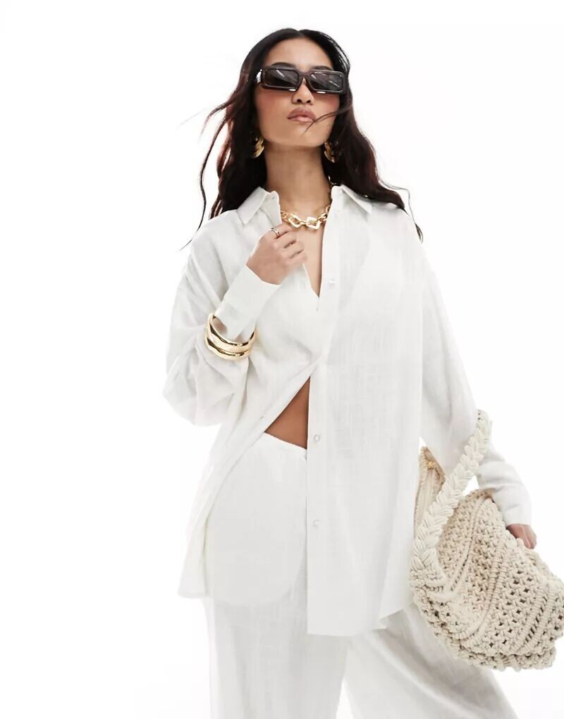 

Белая льняная рубашка свободного кроя ASOS