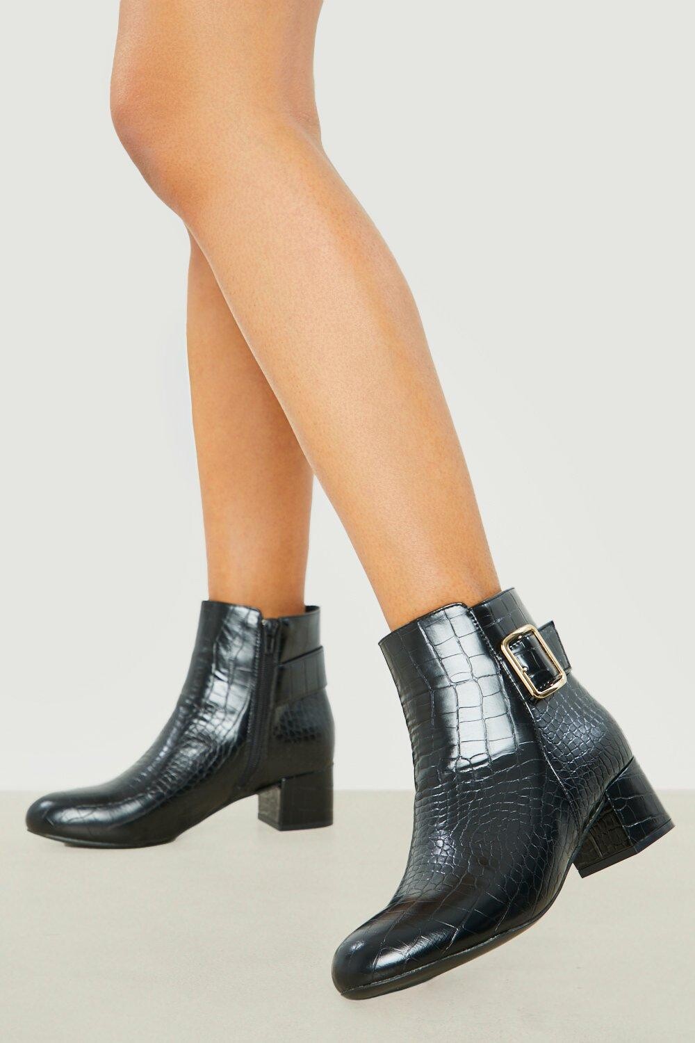 

Ботинки с широкой пряжкой из кроковой детали Boohoo, черный