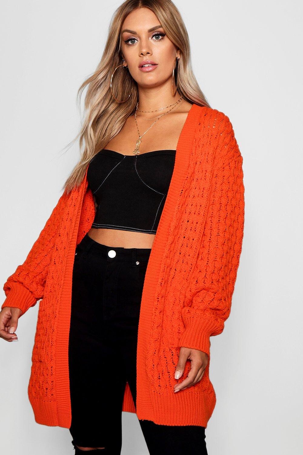 

Вязанный кардиган оверсайз плюс крючком Boohoo, оранжевый