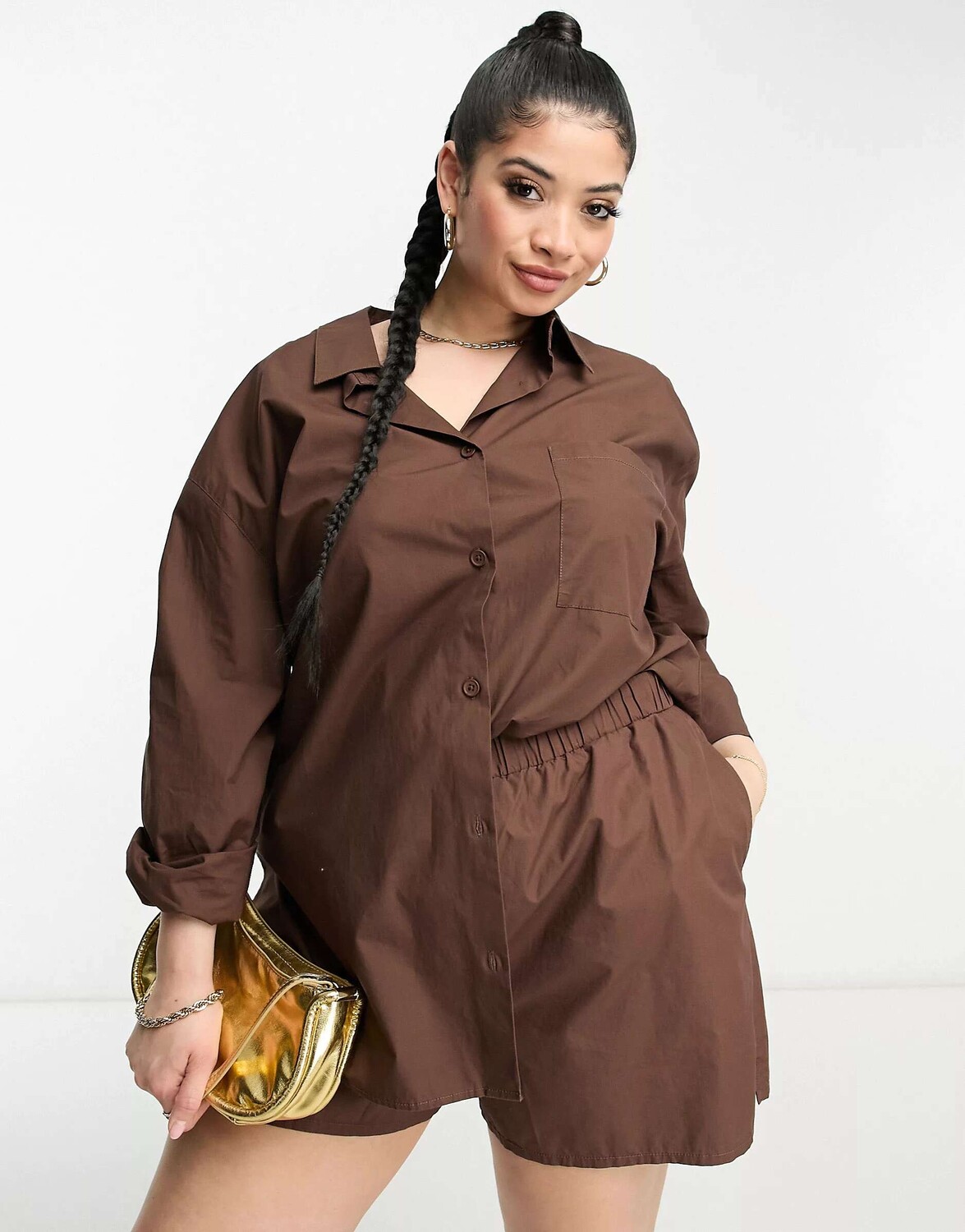 

Шоколадные шорты без застежки ASOS Curve