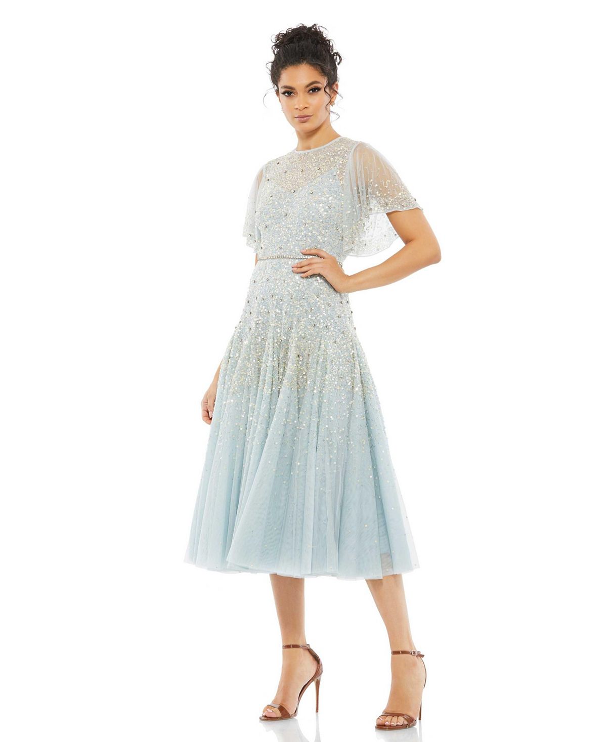 Женское платье чайной длины с рукавами воланами MAC DUGGAL