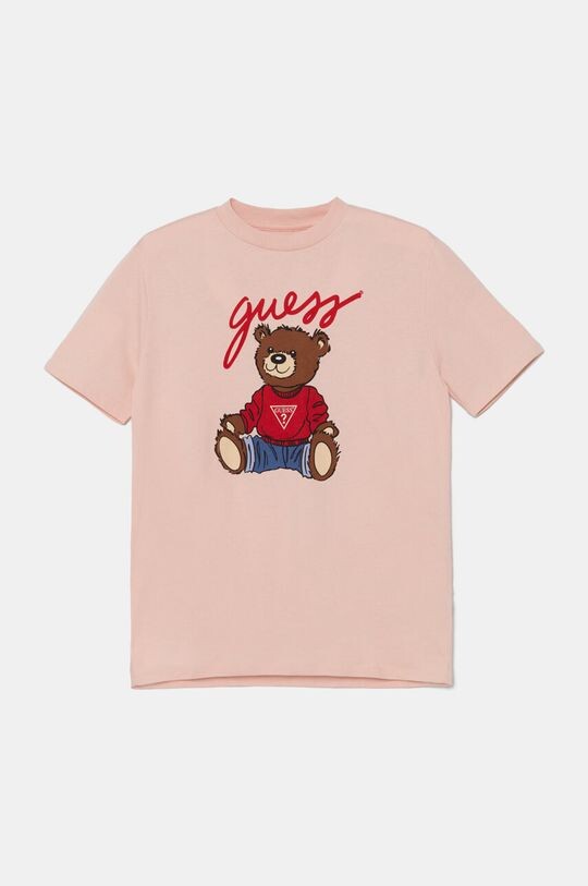 

Детская хлопковая футболка Guess, розовый