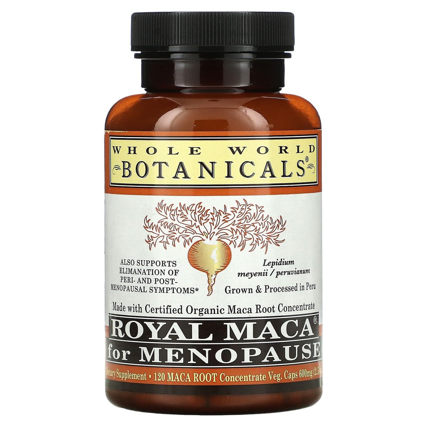 

Royal Maca, королевская мака для приема при менопаузе, 500 мг, 120 вегетарианских капсул, Whole World Botanicals