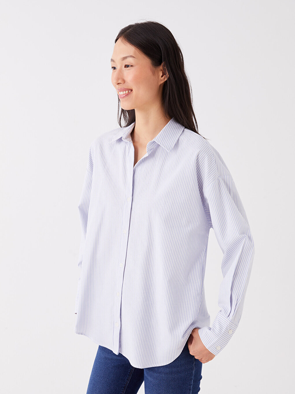 

Полосатая женская рубашка с длинным рукавом LCW Casual, синие полосы