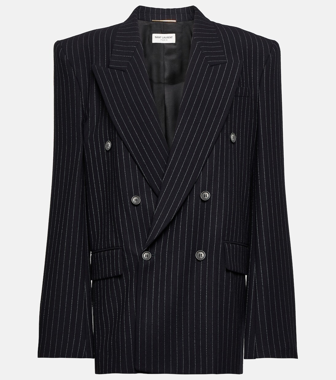 

Блейзер оверсайз из натуральной шерсти в тонкую полоску Saint Laurent, синий