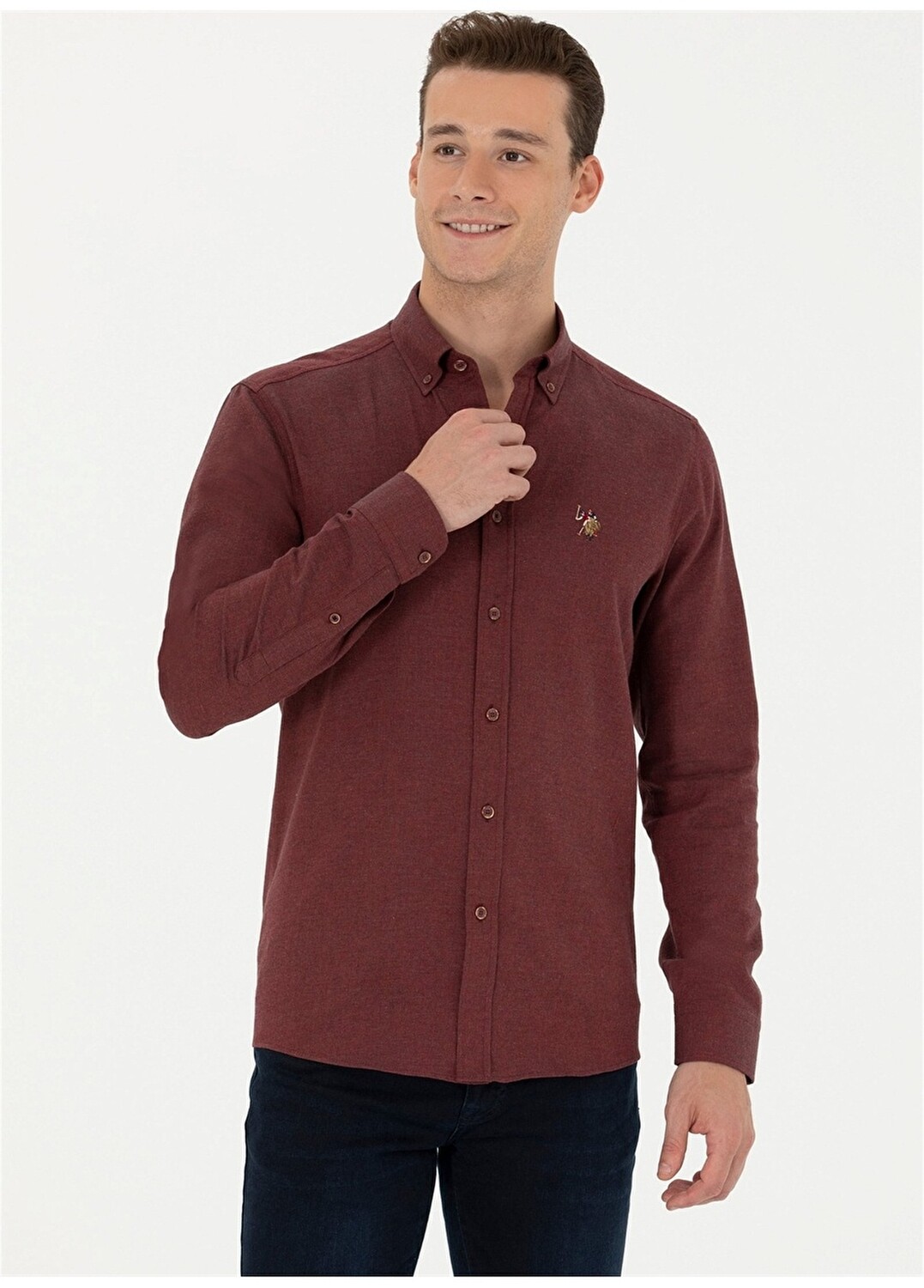 

Бордовая мужская рубашка Slim Fit с воротником на пуговицах U.S. Polo Assn.