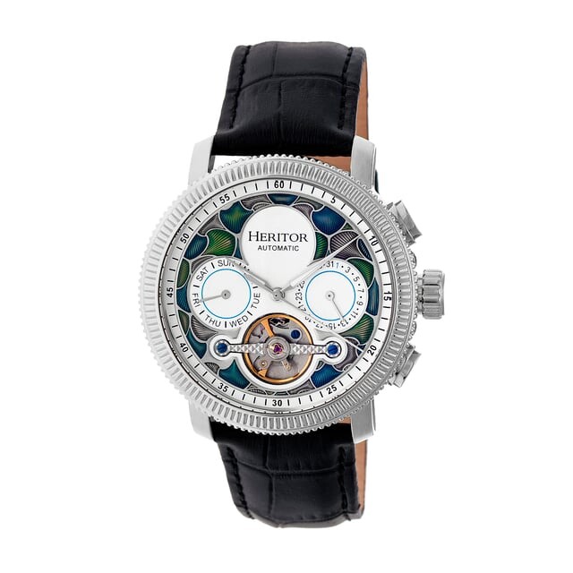 

Мужские автоматические наручные часы Heritor Aura из кожи с полускелетоном Heritor Automatic, серебряный