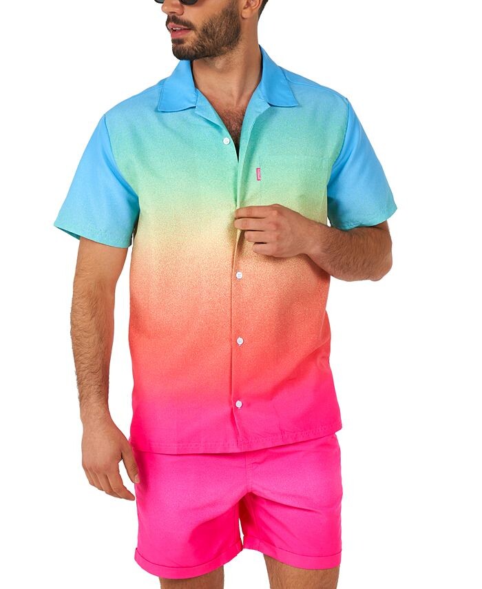 

Мужская рубашка Funky Fade с короткими рукавами и усилителем; Комплект шорт OppoSuits, розовый
