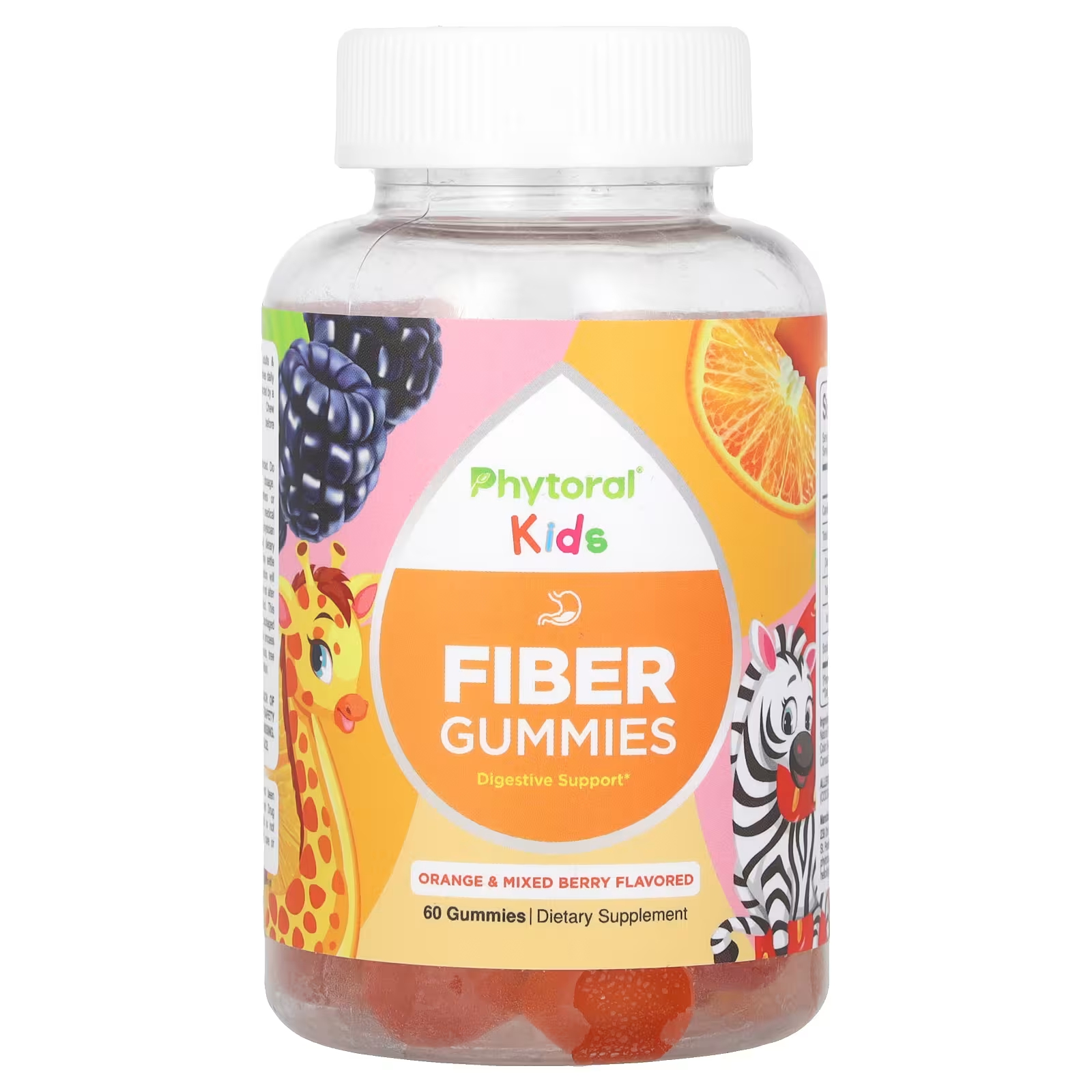Пищевая добавка Phytoral Kids Fiber Gummies апельсин и ягодная смесь, 60 жевательных конфет пищевая добавка кишечник без запоров 1 слабительное 90 таблеток