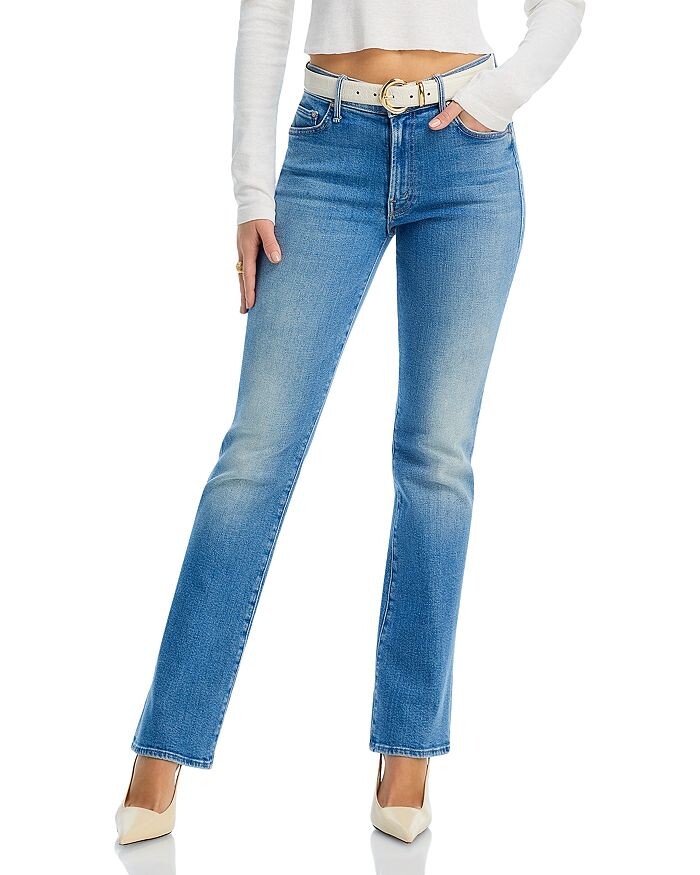 

Джинсы средней посадки MOTHER The Lil' Outsider Petites в цвете Flag Me Down, синий