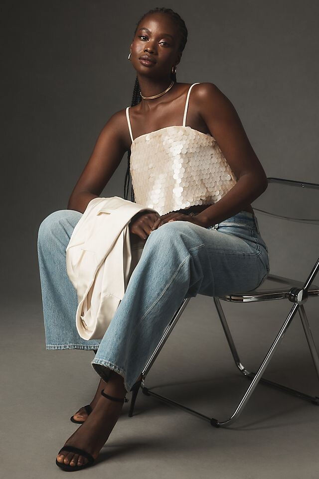 

Майка укороченная Anthropologie с неоновыми пайетками, серебряный, Серый