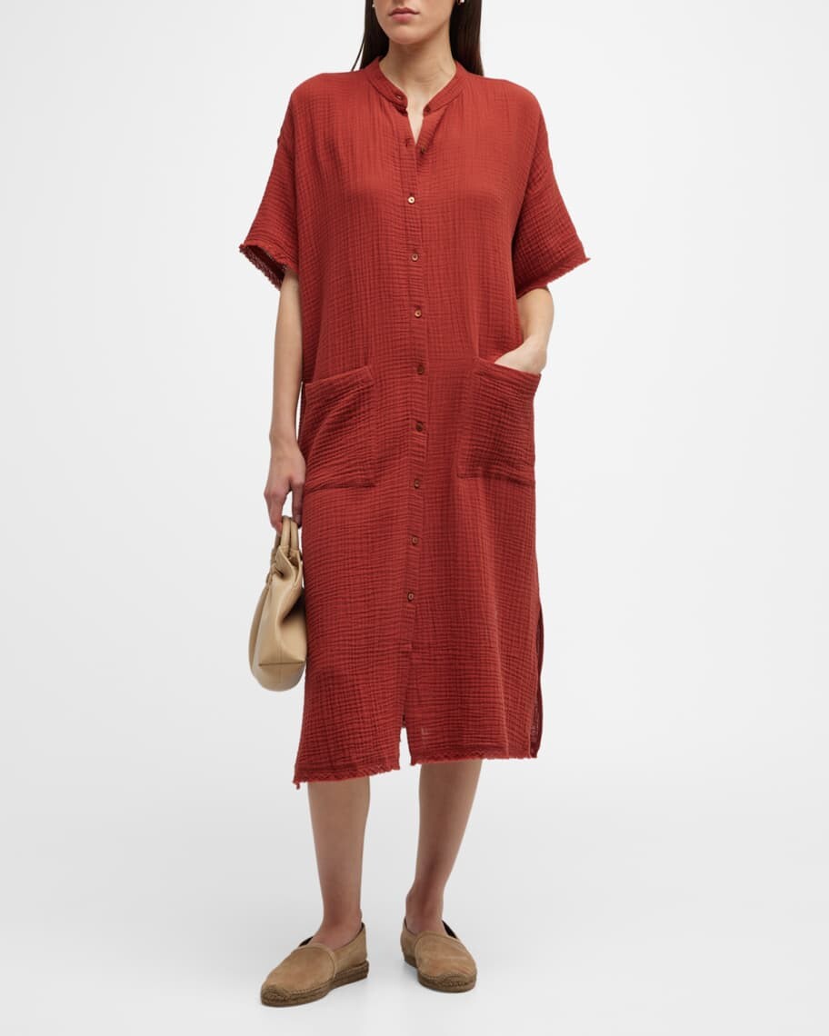 

Миниатюрное мятое платье миди на пуговицах Eileen Fisher