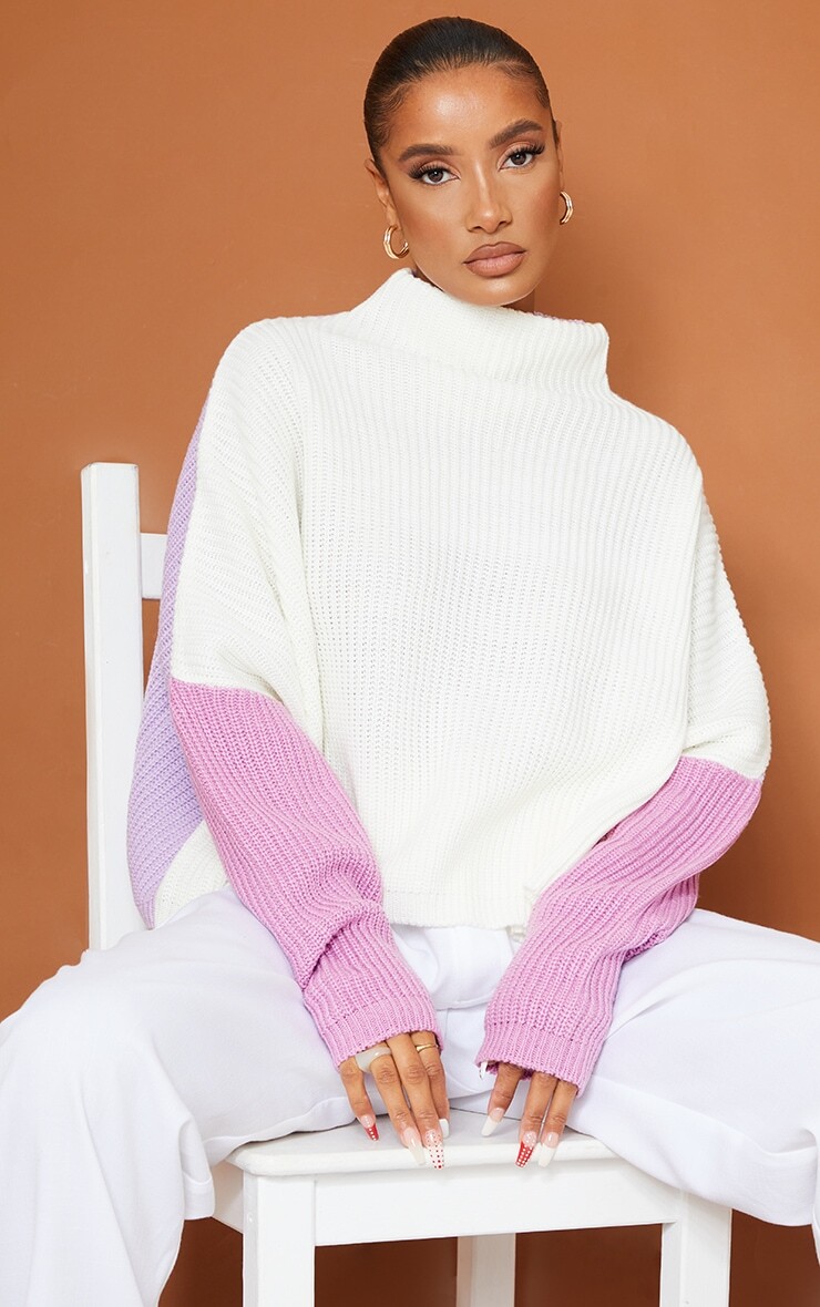 

PrettyLittleThing Сиреневый джемпер оверсайз с цветовыми блоками, Фиолетовый