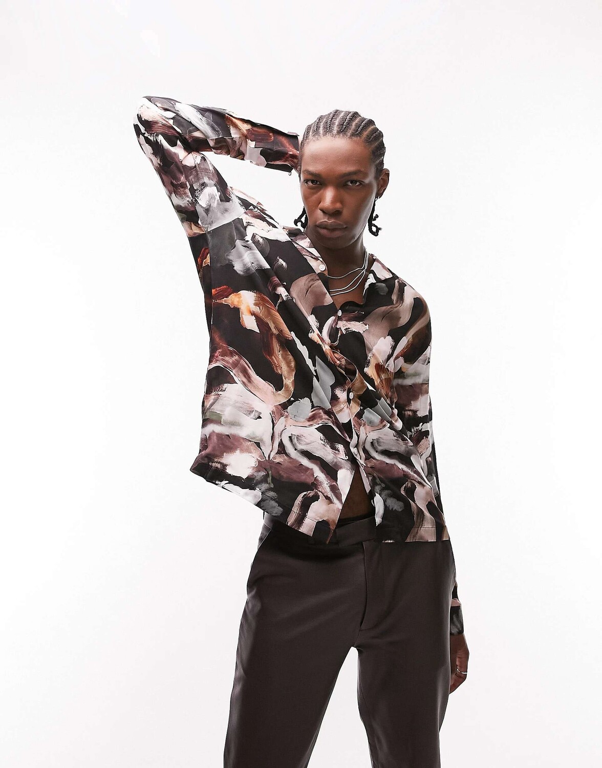 

Рубашка из вискозы с длинными рукавами Topman с расписным принтом