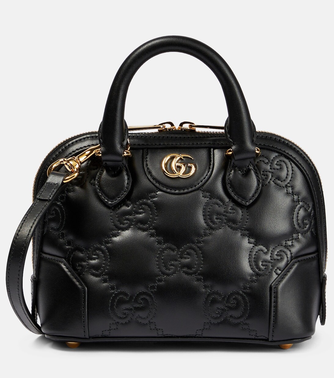 

Сумка-тоут из матовой кожи с узором GG Gucci, черный