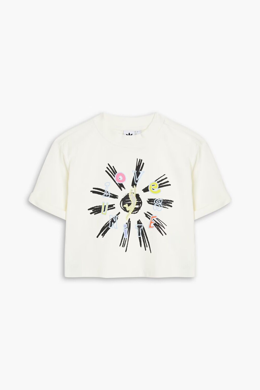 

Укороченная футболка из хлопкового джерси с принтом Adidas Originals, цвет Off-white