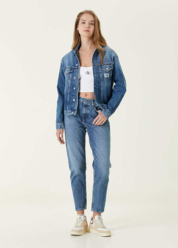 

Синие джинсовые брюки mom fit Calvin Klein, Синий
