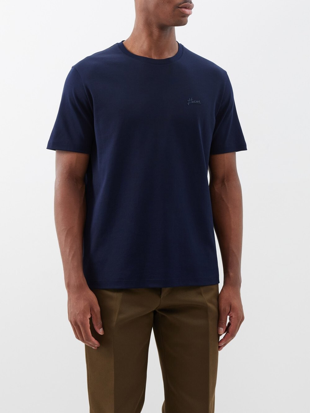 

Футболка из хлопкового джерси с металлической пластинкой-логотипом Herno, синий