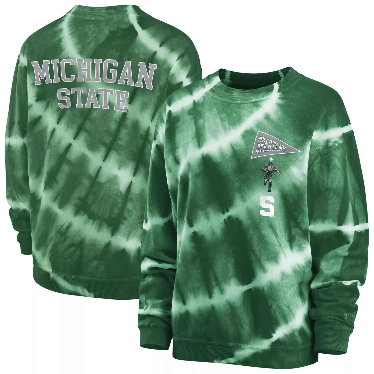 

Женская одежда Erin Andrews Зеленый свитшот с круглым вырезом Michigan State Spartans с принтом тай-дай