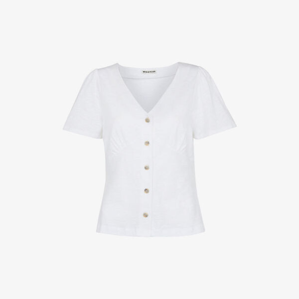 

Хлопковая футболка с V-образным вырезом и планкой на пуговицах Whistles, белый