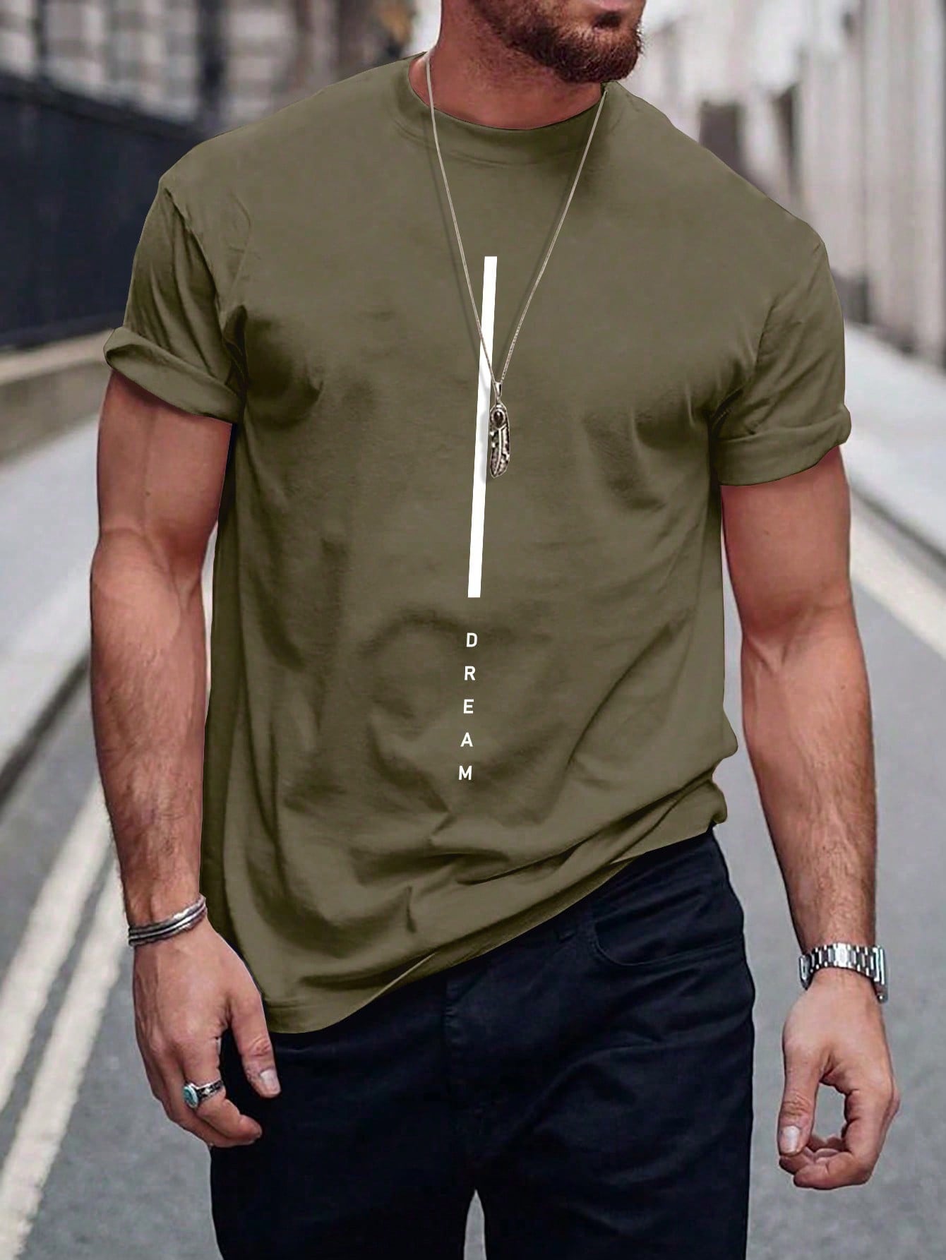 Мужская футболка с круглым вырезом и принтом букв Manfinity Homme, армейский зеленый