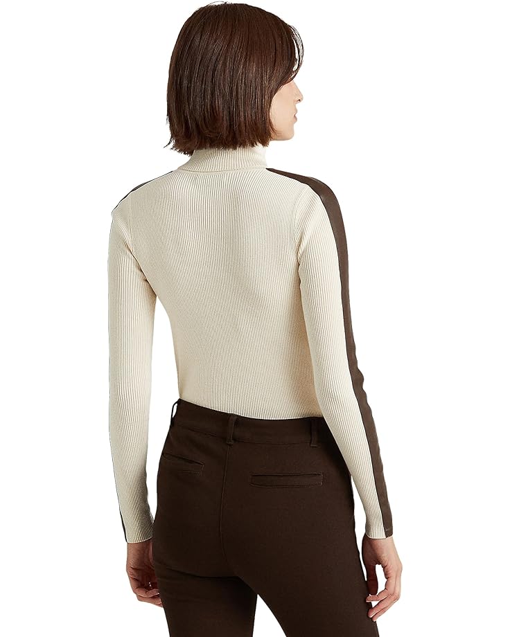 Свитер LAUREN Ralph Lauren Faux-Leather-Trim Turtleneck Sweater, цвет Mascarpone Cream/Chocolate