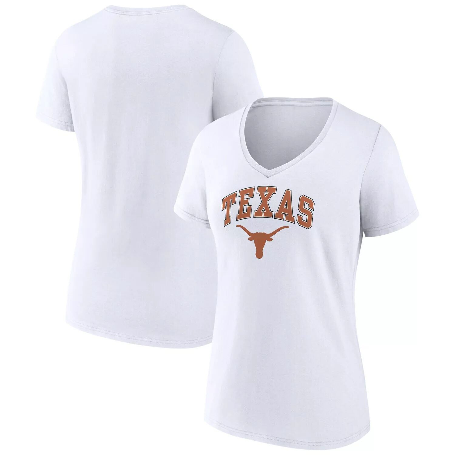 

Женская белая футболка с v-образным вырезом и фирменным логотипом Texas Longhorns Evergreen Campus Fanatics Fanatics