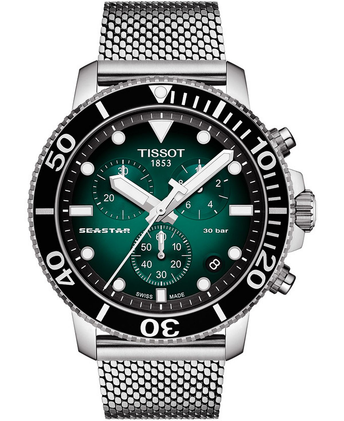 Мужские швейцарские часы с хронографом Seastar 1000 из нержавеющей стали с сетчатым браслетом 45,5 мм Tissot
