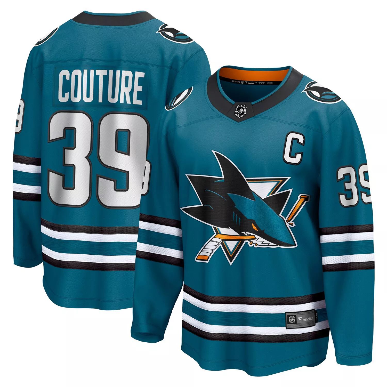 

Мужская фирменная футболка Logan Couture бирюзового цвета San Jose Sharks Home Premier Breakaway Player Fanatics, Зеленый