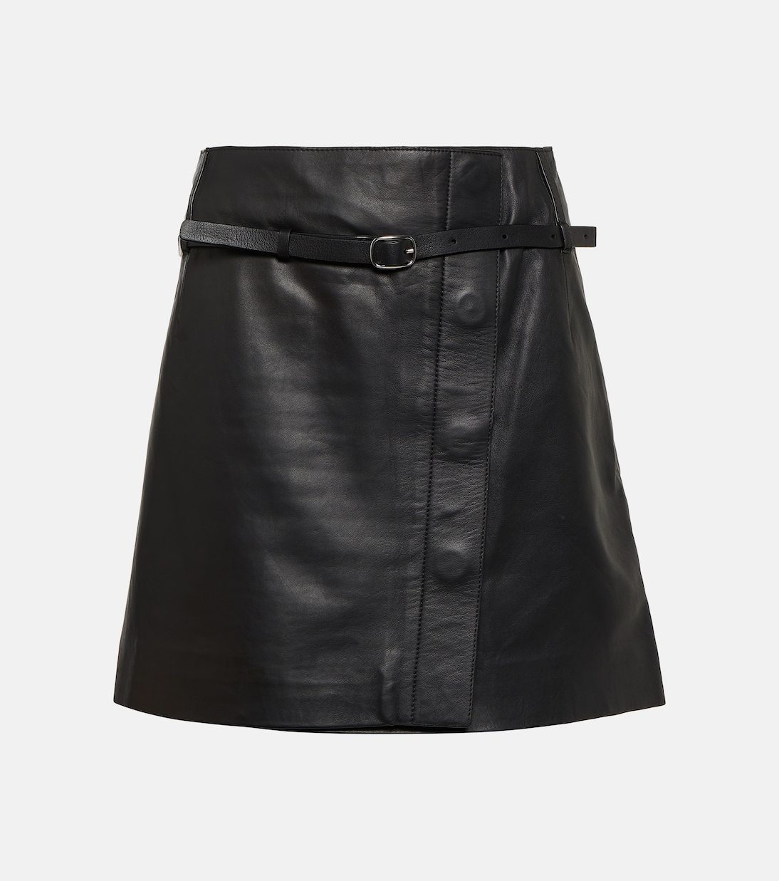 Кожаная мини-юбка с запахом Yves Salomon, черный
