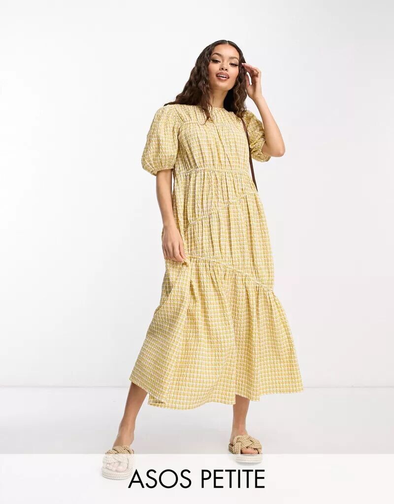 

Желтое ярусное платье миди со сборками ASOS DESIGN Petite